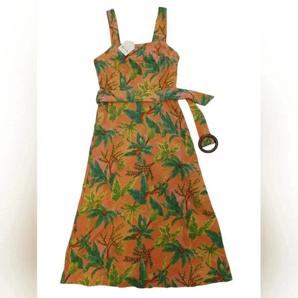 Monteau NWT Midi Coral and Green Sleeveless Linen Blend Dress Size Small - Picture 6 of 10